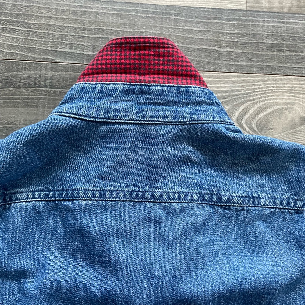 VTG LL Bean Flannel Lined Denim Shirt Shacket Men’s LARGE Blue MADE IN USA - Picture 13 of 13